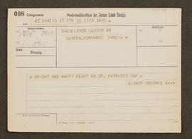 Telegram from Bishop Edward O'Rourke to Seán Lester, p0001