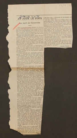 Newspaper cutting from Diary: August 1939 - April 1940, p0003