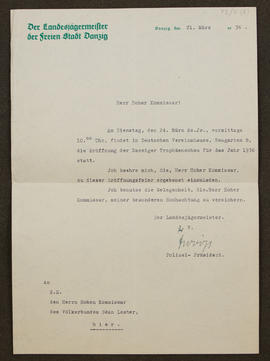 Letter from [?JV], Danzig Police President, to Seán Lester, p0001