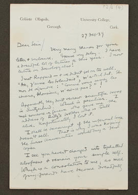 Letter from Alfred O'Rahilly to Seán Lester, p0001
