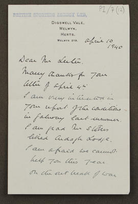 Letter from GE [?Geoffrey Conyngham] Greene to Seán Lester, p0001